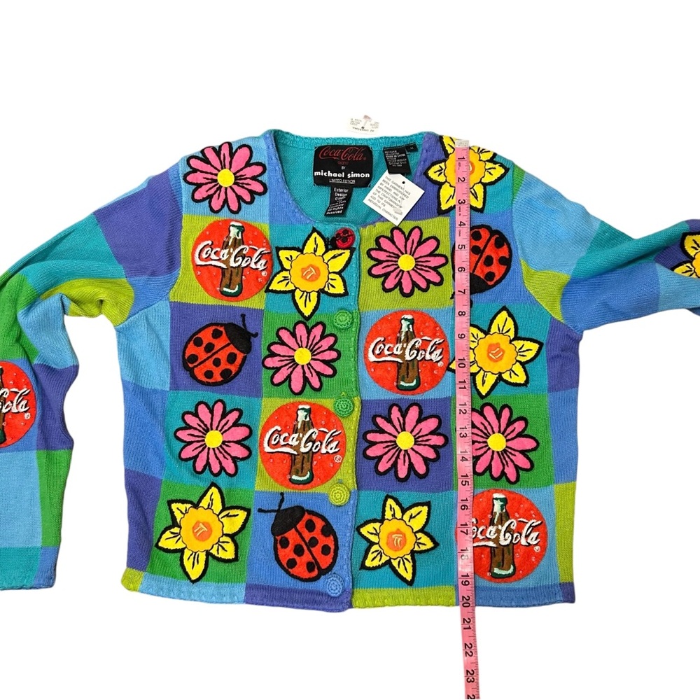 Vintage Michael Simon x Coca-Cola Patchwork Cardigan 90s NWT Medium Rare - Picture 5 of 6